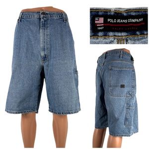 Polo Jeans Co Mens 40 Shorts Carpenter Denim Blue Baggy Vintage 90s Cotton